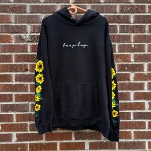 Adelaine Morin Beep Bop long sleeve Sunflower design Black Hoodie Sz 2XL
